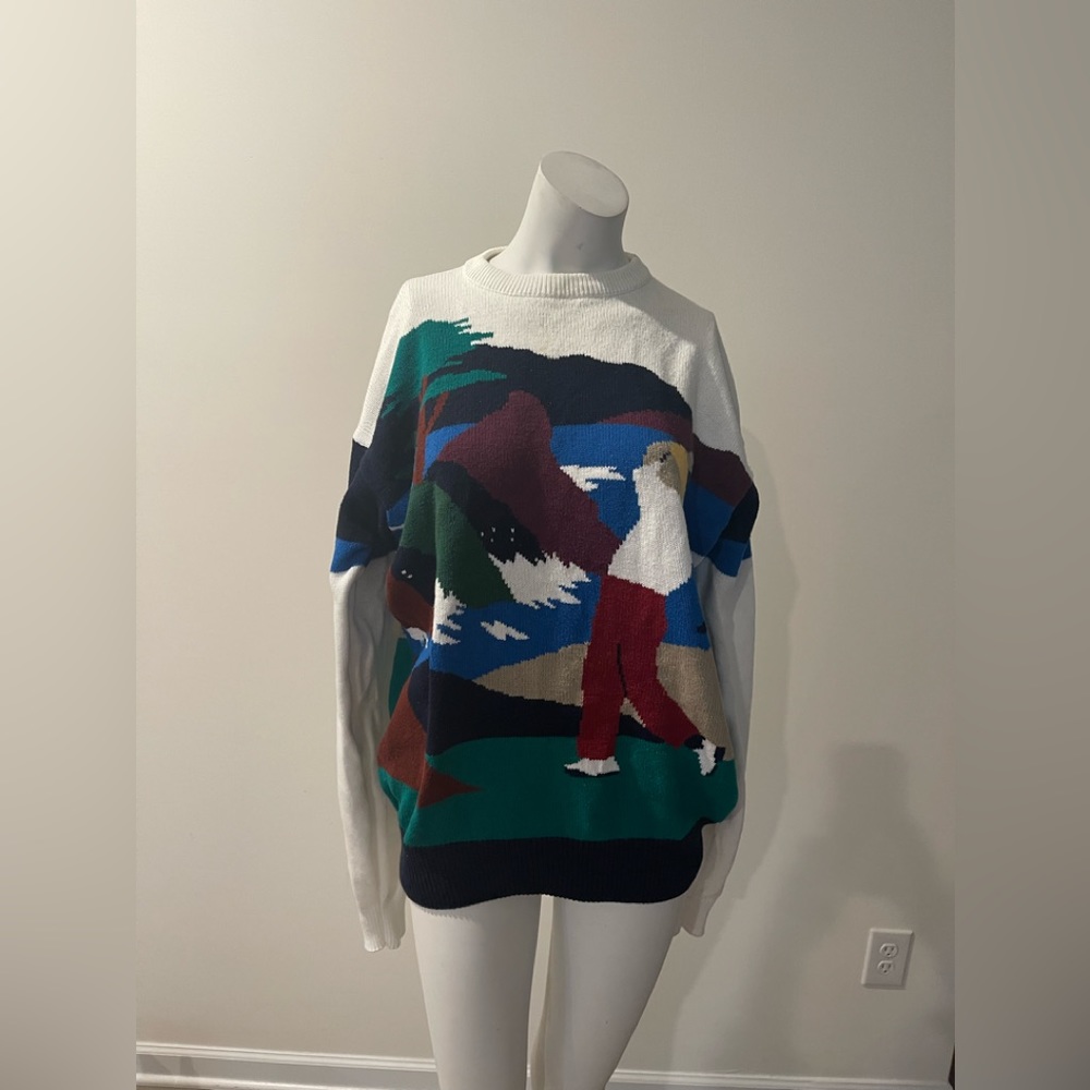 Vintage GOLDEN BEAR Jack Nicklaus All Over Print Knit Sweater Sz xl